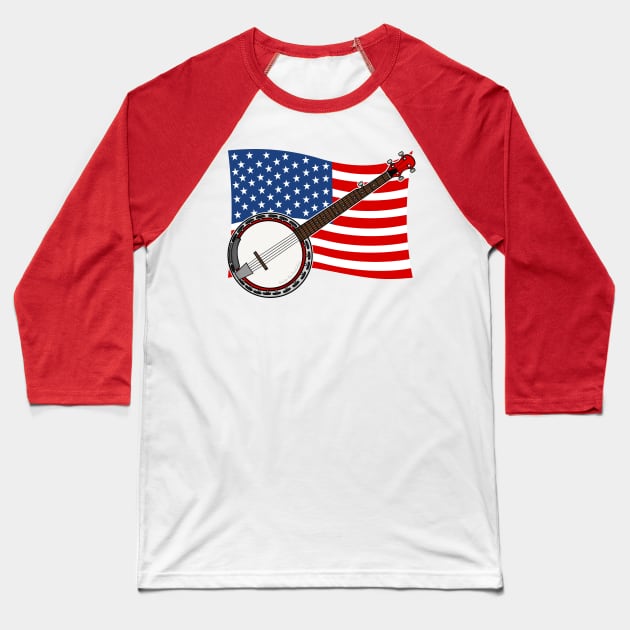 4th July Banjo America Rocks USA Flag Banjoist Baseball T-Shirt by doodlerob